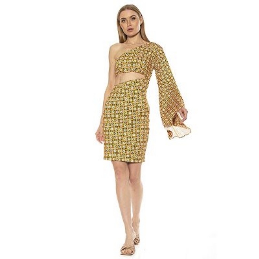 NWT Alexia Admor Reese One Shoulder Dress in 60s Geo M
